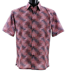 Bassiri Short Sleeve Camp Shirt - Red Illusion Pattern